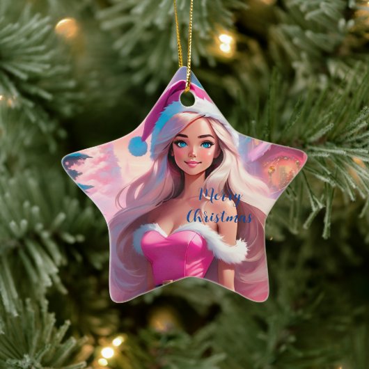 Mooi Roze Kerstmis Meisje 01 Keramisch Ornament (Boom)