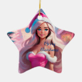 Mooi Roze Kerstmis Meisje 01 Keramisch Ornament (Voorkant)
