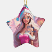 Mooi Roze Kerstmis Meisje 01 Keramisch Ornament (Links)