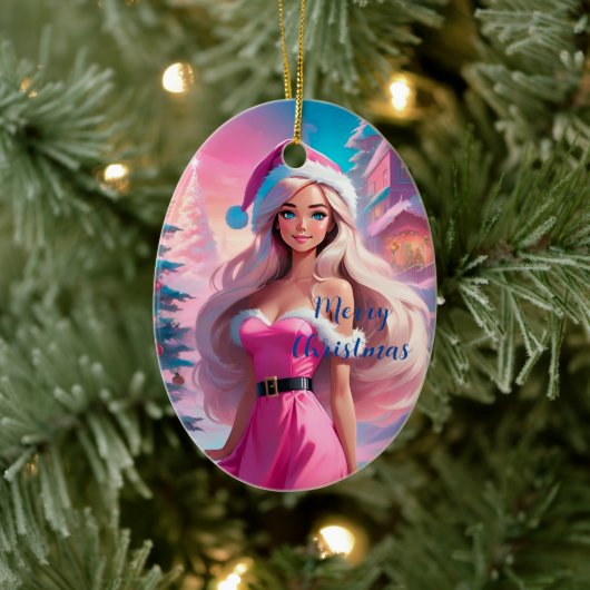 Mooi Roze Kerstmis Meisje 01 Keramisch Ornament (Boom)