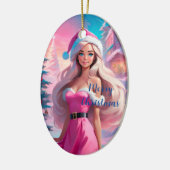 Mooi Roze Kerstmis Meisje 01 Keramisch Ornament (Links)