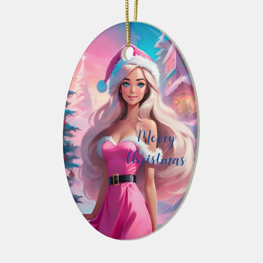 Mooi Roze Kerstmis Meisje 01 Keramisch Ornament (Links)