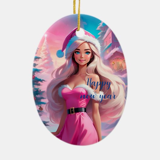 Mooi Roze Kerstmis Meisje 01 Keramisch Ornament (Achterkant)