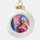 Mooi Roze Kerstmis Meisje 01 Keramische Bal Ornament (Voorkant)