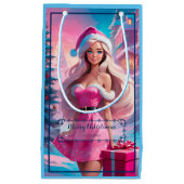 Mooi Roze Kerstmis Meisje 01 Klein Cadeauzakje (Voorkant)