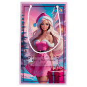 Mooi Roze Kerstmis Meisje 01 Klein Cadeauzakje (Voorkant)