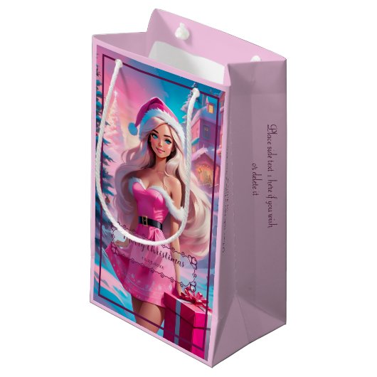 Mooi Roze Kerstmis Meisje 01 Klein Cadeauzakje (Voorkant Gekanteld)