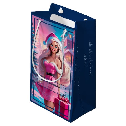 Mooi Roze Kerstmis Meisje 01 Klein Cadeauzakje (Voorkant Gekanteld)