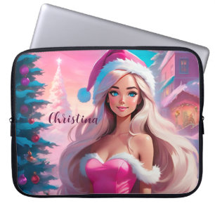 Mooi Roze Kerstmis Meisje 01 Laptop Sleeve