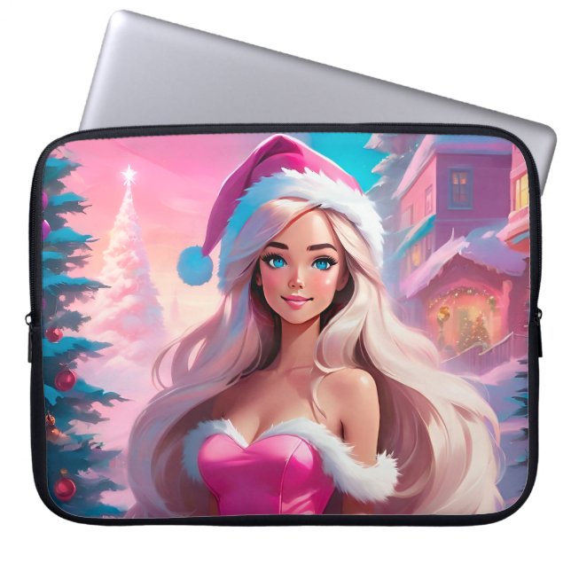 Mooi Roze Kerstmis Meisje 01 Laptop Sleeve (Voorkant)