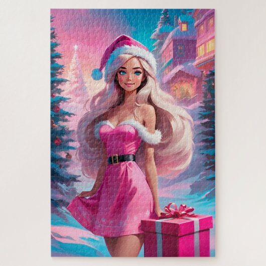 Mooi Roze Kerstmis Meisje 01 Legpuzzel (Verticaal)