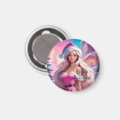 Mooi Roze Kerstmis Meisje 01 Magneet (Voorkant / Achterkant)