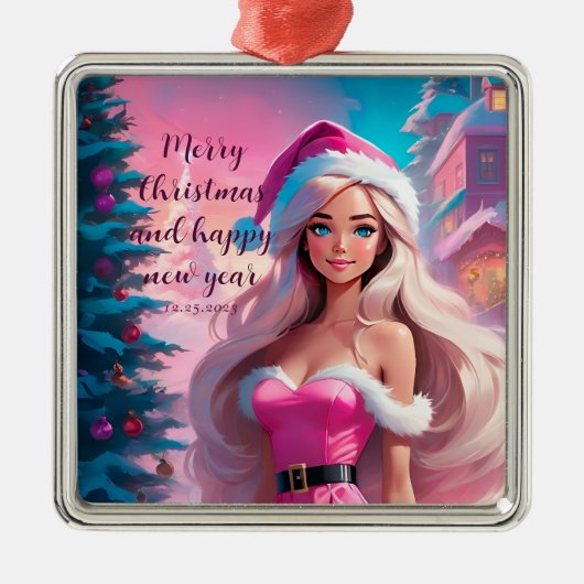 Mooi Roze Kerstmis Meisje 01 Metalen Ornament (Voorkant)