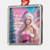 Mooi Roze Kerstmis Meisje 01 Metalen Ornament (Links)