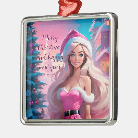 Mooi Roze Kerstmis Meisje 01 Metalen Ornament (Links)