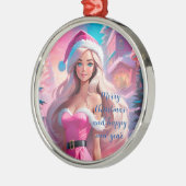 Mooi Roze Kerstmis Meisje 01 Metalen Ornament (Links)
