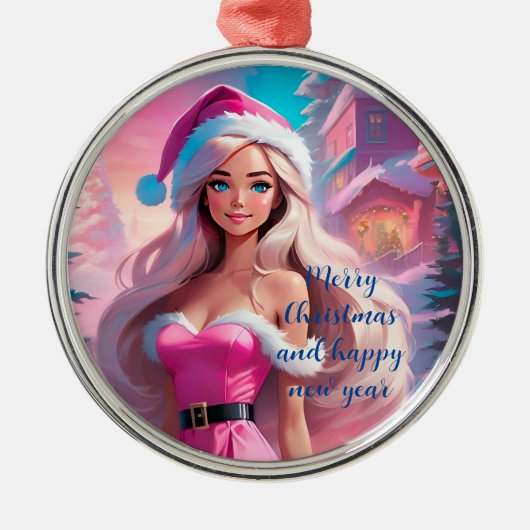 Mooi Roze Kerstmis Meisje 01 Metalen Ornament (Voorkant)