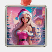 Mooi Roze Kerstmis Meisje 01 Metalen Ornament (Voorkant)