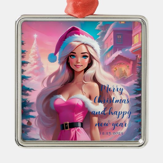 Mooi Roze Kerstmis Meisje 01 Metalen Ornament (Voorkant)