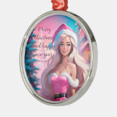 Mooi Roze Kerstmis Meisje 01 Metalen Ornament (Links)