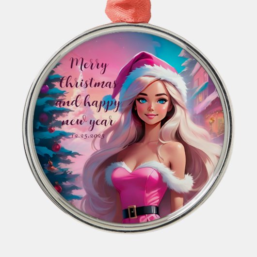 Mooi Roze Kerstmis Meisje 01 Metalen Ornament (Voorkant)