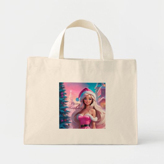 Mooi Roze Kerstmis Meisje 01 Mini Tote Bag (Voorkant)