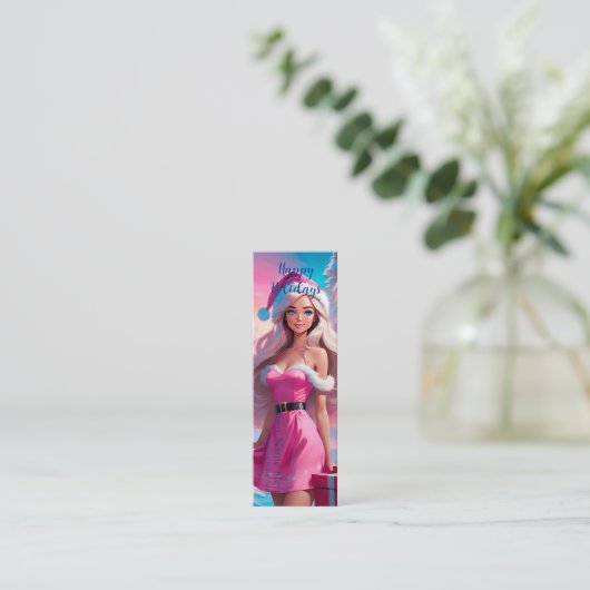 Mooi Roze Kerstmis Meisje 01 Mini Visitekaartje (Staand voorkant)