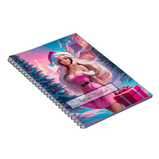 Mooi Roze Kerstmis Meisje 01 Notitieboek (Rechterzijde)