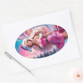 Mooi Roze Kerstmis Meisje 01 Ovale Sticker (Envelop)