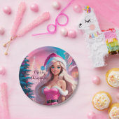 Mooi Roze Kerstmis Meisje 01 Papieren Bordje (Feest)