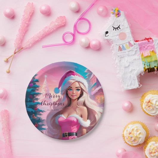 Mooi Roze Kerstmis Meisje 01 Papieren Bordje (Feest)