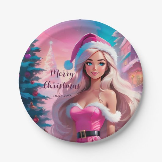 Mooi Roze Kerstmis Meisje 01 Papieren Bordje (Voorkant)