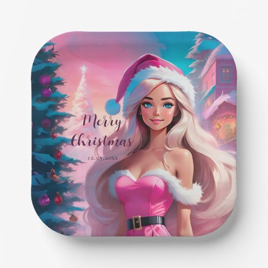 Mooi Roze Kerstmis Meisje 01 Papieren Bordje (Voorkant)