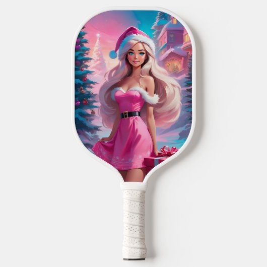 Mooi Roze Kerstmis Meisje 01 Pickleball Paddle (Voorkant)