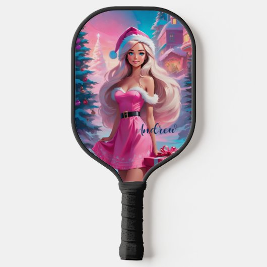 Mooi Roze Kerstmis Meisje 01 Pickleball Paddle (Achterkant)