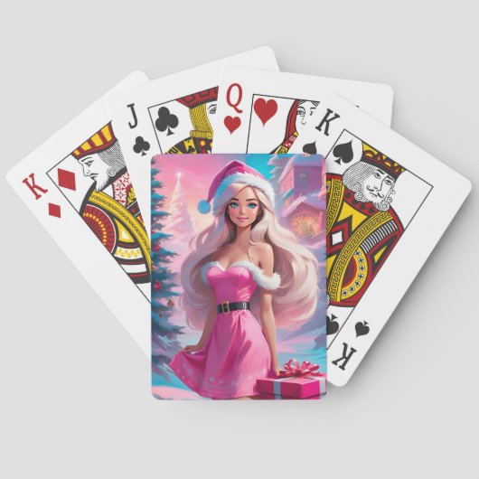 Mooi Roze Kerstmis Meisje 01 Pokerkaarten (Achterkant)