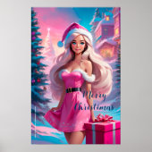 Mooi Roze Kerstmis Meisje 01 Poster (Voorkant)