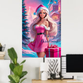 Mooi Roze Kerstmis Meisje 01 Poster (Thuiskantoor)
