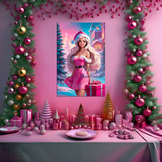 Mooi Roze Kerstmis Meisje 01 Poster