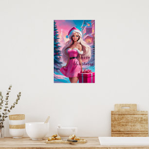 Mooi Roze Kerstmis Meisje 01 Poster