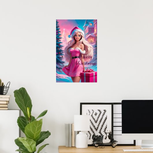Mooi Roze Kerstmis Meisje 01 Poster (Thuiskantoor)