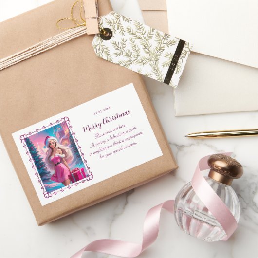 Mooi Roze Kerstmis Meisje 01 Rechthoekige Sticker (Geschenken)
