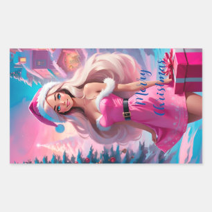 Mooi Roze Kerstmis Meisje 01 Rechthoekige Sticker