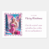 Mooi Roze Kerstmis Meisje 01 Rechthoekige Sticker (Voorkant)