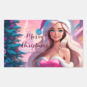 Mooi Roze Kerstmis Meisje 01 Rechthoekige Sticker (Voorkant)
