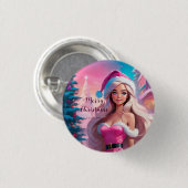 Mooi Roze Kerstmis Meisje 01 Ronde Button 3,2 Cm (Voorkant /achterkant)