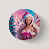 Mooi Roze Kerstmis Meisje 01 Ronde Button 3,2 Cm (Voorkant)