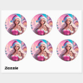 Mooi Roze Kerstmis Meisje 01 Ronde Sticker (Vel)