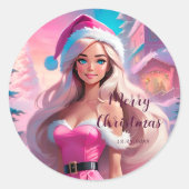 Mooi Roze Kerstmis Meisje 01 Ronde Sticker (Voorkant)