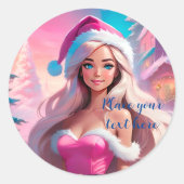 Mooi Roze Kerstmis Meisje 01 Ronde Sticker (Voorkant)